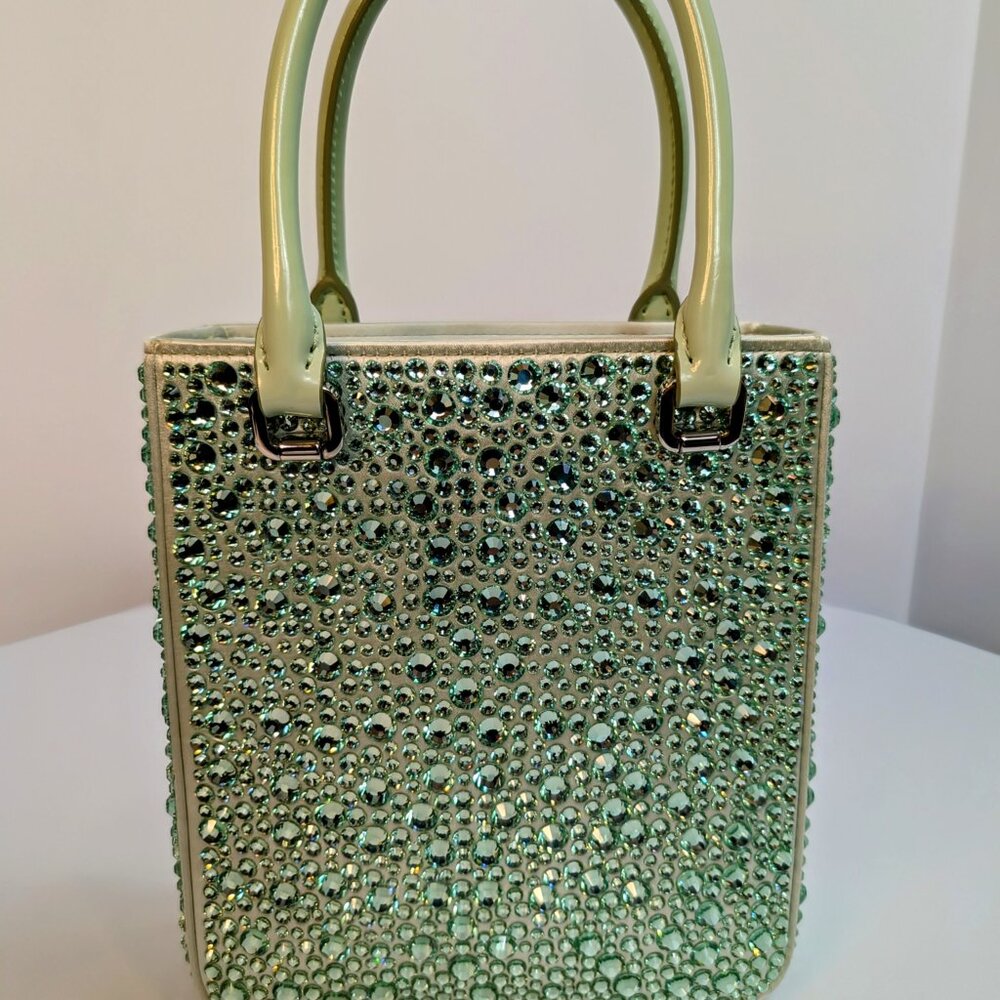 Prada Light Green/Aqua Crystal Embellished Small Double-Handle Crossbody Bag - Picture 4 of 13